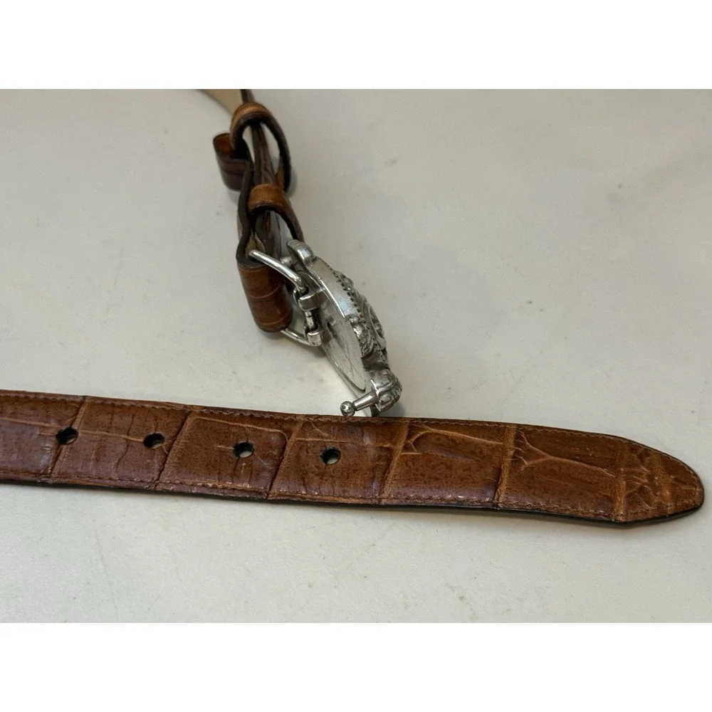 Brighton TURTLE Silver tone Buckle Leather Belt  Size  S 28  B3707 Rare Find! 90